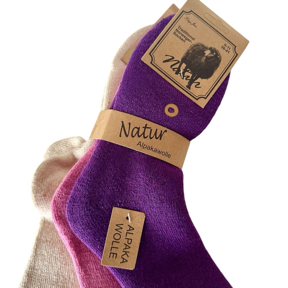 Natur Alpakawoole Traditional Norwegian Socks Set of 3 Brand New with Tags - Picture 7 of 8